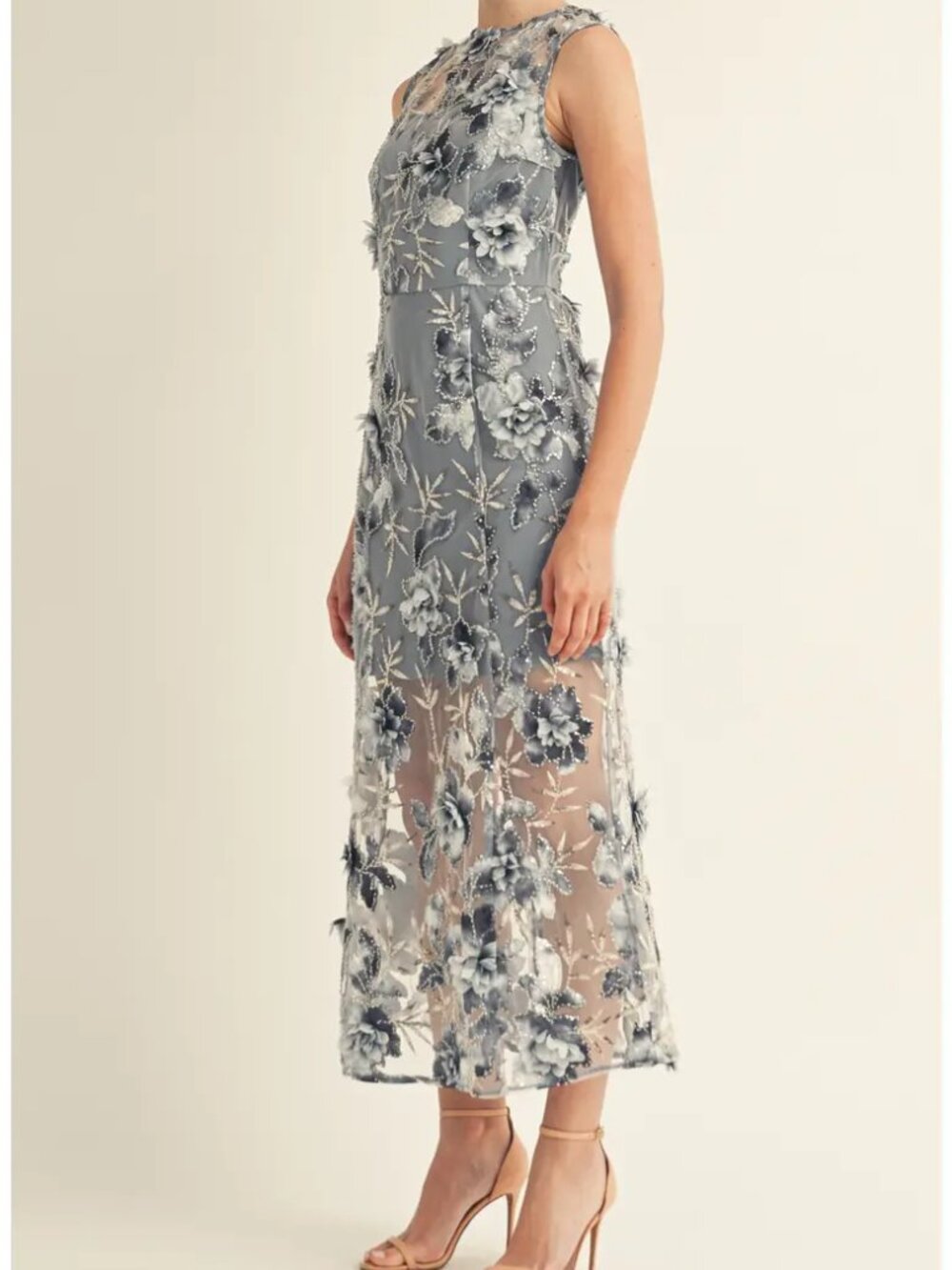 AROSE Studio Sorelle Floral Embroidered Sheath Cocktail Dress. Sz: L